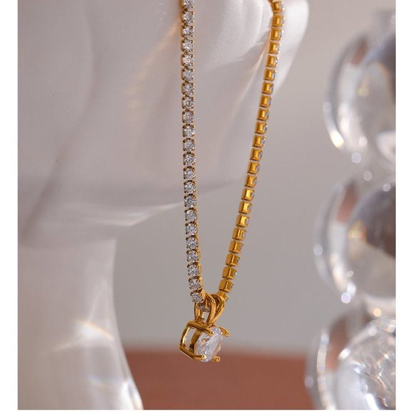 ^NEW 18K Gold Plated 2CT Solitaire Diamond Round Diamond Chain Necklace - Picture 7 of 8